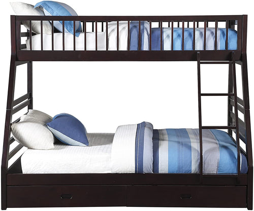 XL Twin Over Queen Bunk Bed With Drawers Espresso Finish