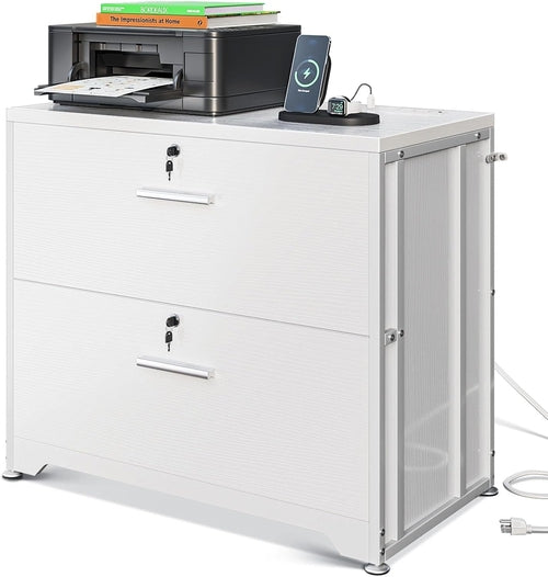 Lockable File Cabinet With Charging Station For Home Office