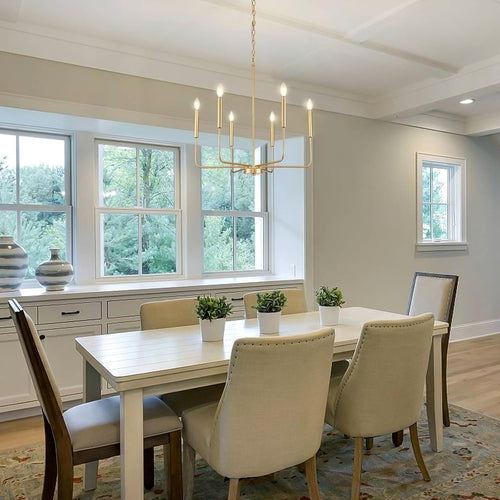Gold 6 Light Candle Chandelier For Dining Room Modern