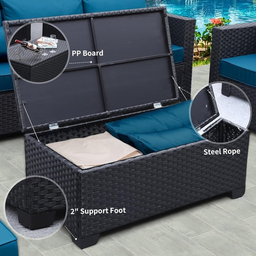 Patio Furniture Set 6 Pieces Peacock Blue Cushions Included