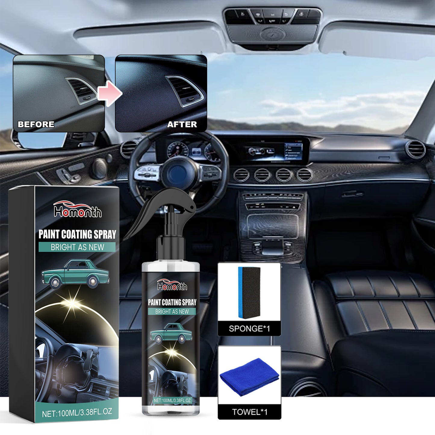 Paint Coating Spray, Seat Upholstery Instrument Panel Cleaning Stains Polishing Maintenance Refurbishing Agent