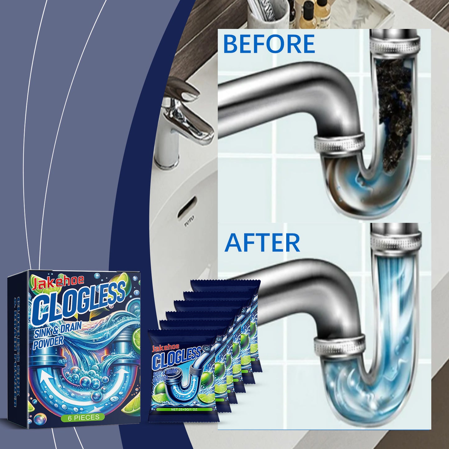 Pipe Dredging Powder, Kitchen Toilet Sewer Pipe Dissolving Odor Oil Blocking Cleaning Powder