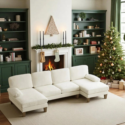 U-shaped Combination Sofa, Double Lounge Chair, Chenille Fabric 4-seat