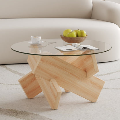 Modern Round Glass Coffee Table – 33.4" Tempered Glass Top with MDF