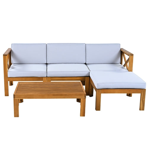 Outdoor Backyard Patio Wood 5-Piece Sectional Sofa Seating Group Set