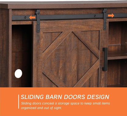 75 Inch Rustic Brown Barn Door TV Stand With Storage