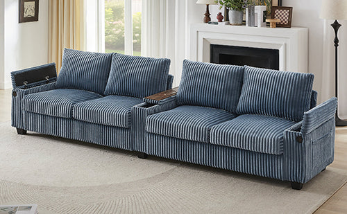 Modern 4-Seater Corduroy Sofa Couch with USB Ports, Hidden Storage and
