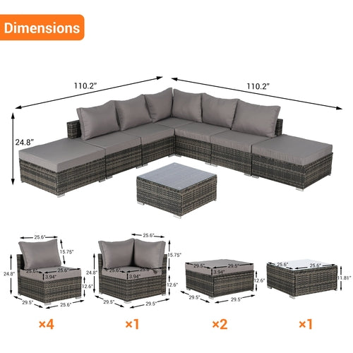 8 Piece Outdoor Patio Sectional Sofa Set – Wicker Conversation Set