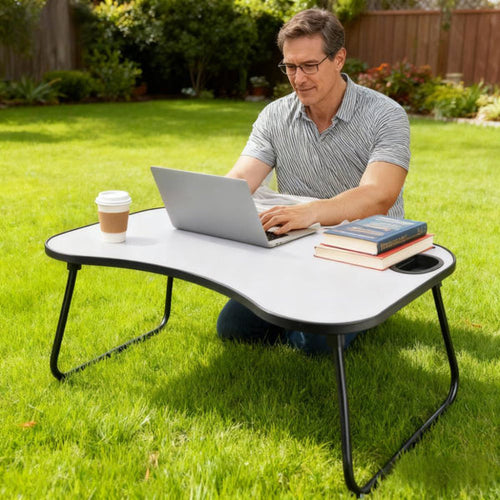 Portable Laptop Desk, Gray And White Matte Metal And Wood