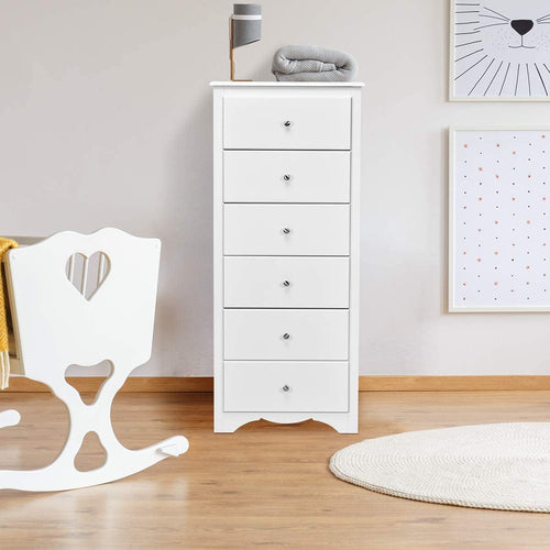 White Wooden 6 Drawer Dresser Chest For Bedroom Storage
