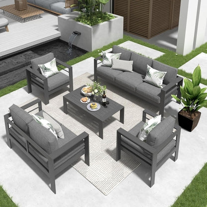 Aluminum Patio Furniture Set Seven Seat Outdoor Conversation Grey