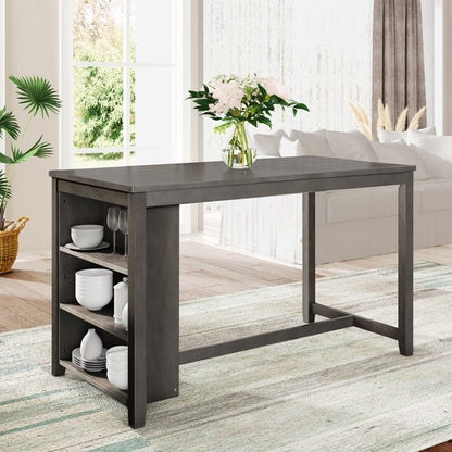 5 Pieces Counter Height Rustic Farmhouse Dining Room Wooden Bar Table