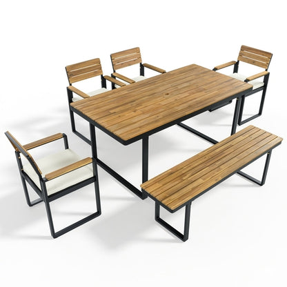 6-Piece Outdoor Dining Set, Acacia Wood, 1 Table with 4 Chairs & 1