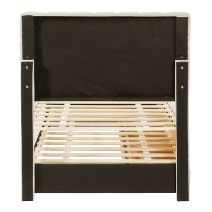 Upholstered Platform Bed with Trundle and 3 Drawers, Linen Fabric