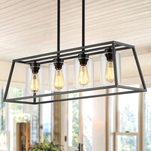 Black Farmhouse Linear Chandelier 4 Light For Dining Room