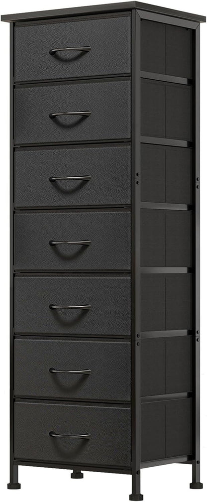 Black Tall Dresser With Seven Drawers For Bedroom Storage