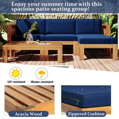 Outdoor Backyard Patio Wood 5-Piece Sectional Sofa Seating Group Set
