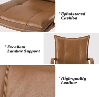 Adjustable Faux Leather Desk Chair With Golden Legs Camel