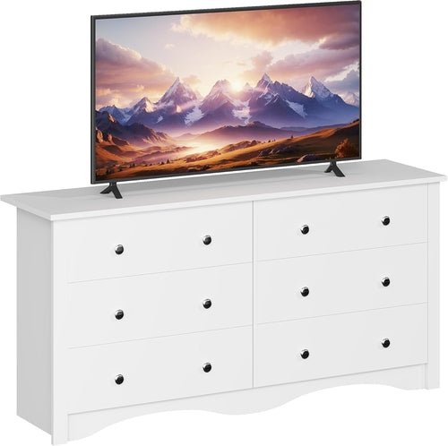 6 Wood Drawers Dresser for Bedroom, Double Dresser for TV up to 65