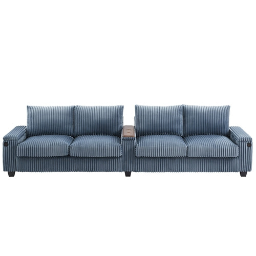 Modern 4-Seater Corduroy Sofa Couch with USB Ports, Hidden Storage and