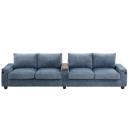 Modern 4-Seater Corduroy Sofa Couch with USB Ports, Hidden Storage and