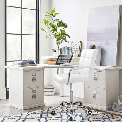 White Mid Back Office Task Chair With Adjustable Height And 360 Degree