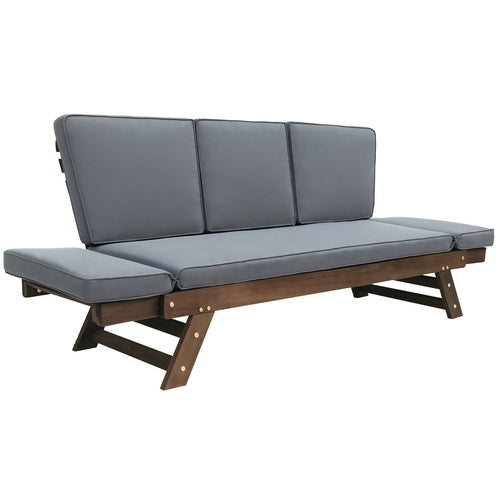 Outdoor Adjustable Patio Wooden Daybed Sofa Chaise Lounge with