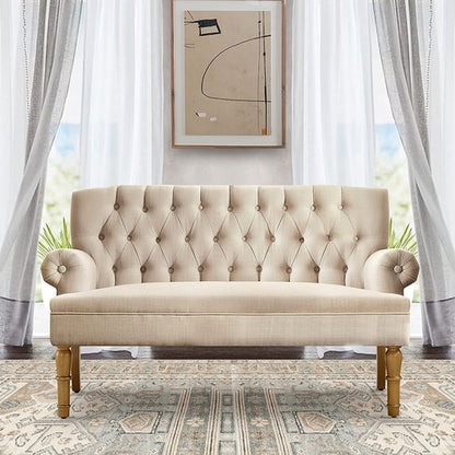 Warm Beige Loveseat Sofa Set With Tufted Back Upholstery
