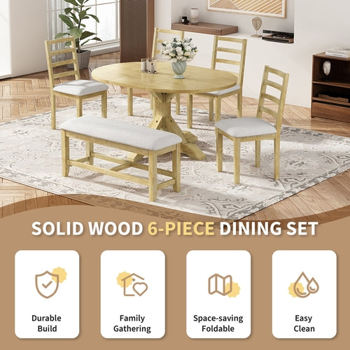 Farmhouse 6-Piece 60inch Extendable Pedestal Dining Table Set with