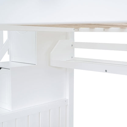 Full-Over-Full Castle Style Bunk Bed with 2 Drawers, 3 Shelves and