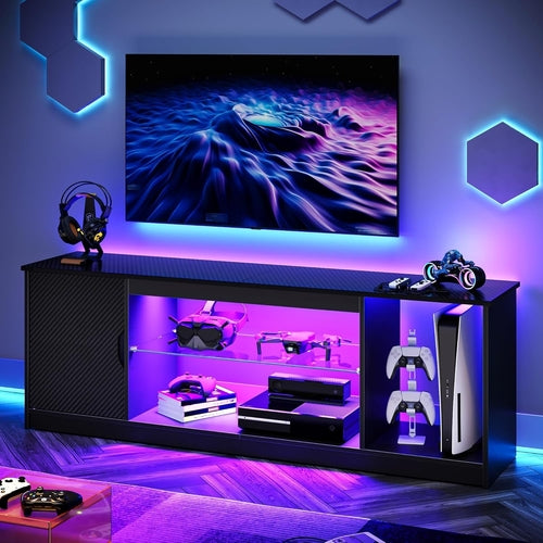 LED TV Stand 55 60 65 Inch With Adjustable Glass Shelves