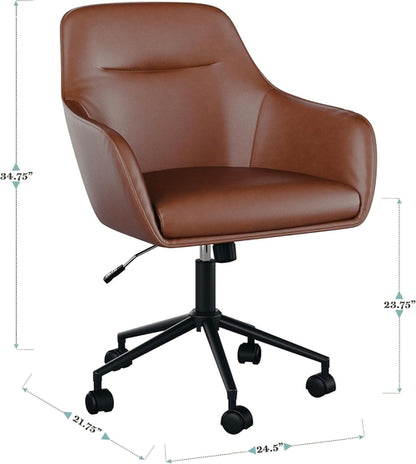Rayna Swivel Task Chair Saddle Brown With Flared Arms