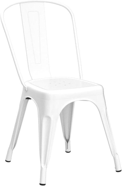 Tolix Style Metal Dining Chair White Stackable Set Of 4