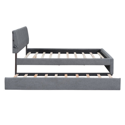 Teddy Fleece Queen Size Upholstered Platform Bed with Twin XL Trundle