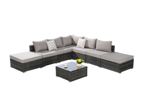 8 Piece Outdoor Patio Sectional Sofa Set – Wicker Conversation Set