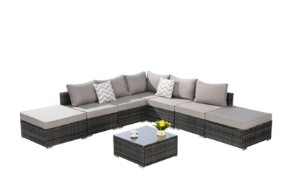 8 Piece Outdoor Patio Sectional Sofa Set – Wicker Conversation Set