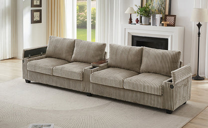 Modern 4-Seater Corduroy Sofa Couch with USB Ports, Hidden Storage and