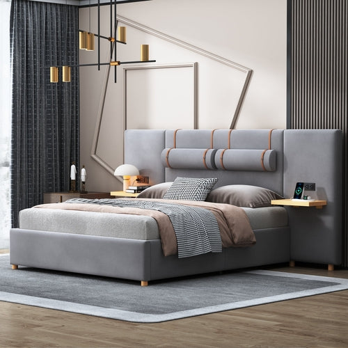 Platform Bed Multiple Color Options MDF+LVL with Storage and USB/Power