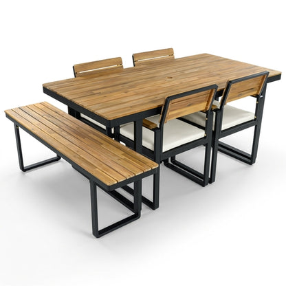 6-Piece Outdoor Dining Set, Acacia Wood, 1 Table with 4 Chairs & 1