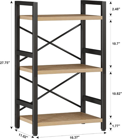 3 Tier Industrial Metal Bookcase Rustic Etagere Shelf Light Coffee