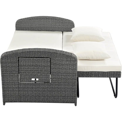 Outdoor Chaise Lounge Rattan White with Adjustable Design for Patio,