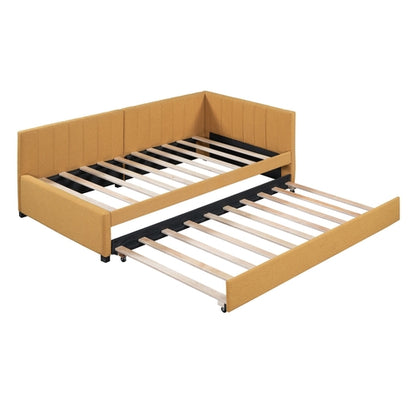 Upholstered Daybed with Trundle Sofa Bed Frame No Box Spring Needed,