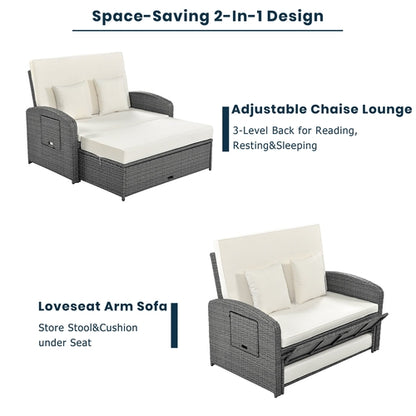 Outdoor Chaise Lounge Rattan White with Adjustable Design for Patio,