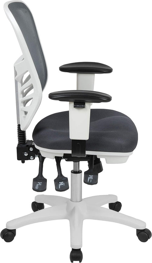 Nicholas Gray And White Mesh Mid Back Swivel Office Chair With