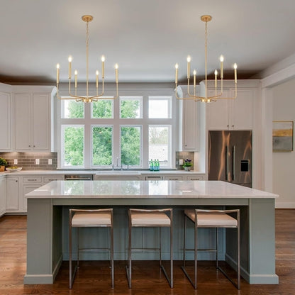 Gold 6 Light Candle Chandelier For Dining Room Modern