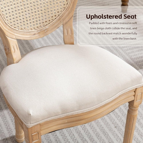 Oval Back Rattan Upholstered Dining Chairs Set Of 6 Beige With Wood