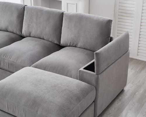 Sectional Sofa Deep Seat Sofa Couch With Ottomans, Corduroy Sofa