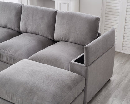 Sectional Sofa Deep Seat Sofa Couch With Ottomans, Corduroy Sofa