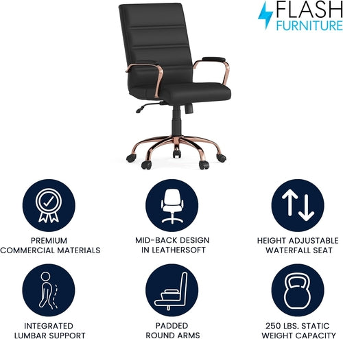 Whitney Mid Back LeatherSoft Desk Chair With Adjustable Height Black