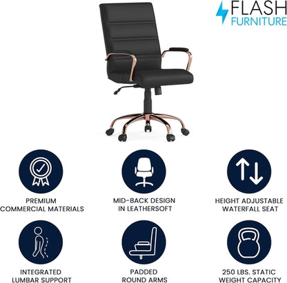 Whitney Mid Back LeatherSoft Desk Chair With Adjustable Height Black